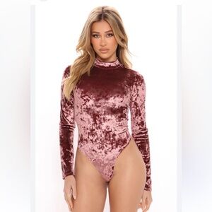 Bozzolo Velvet Long Sleeve Bodysuit - Brown